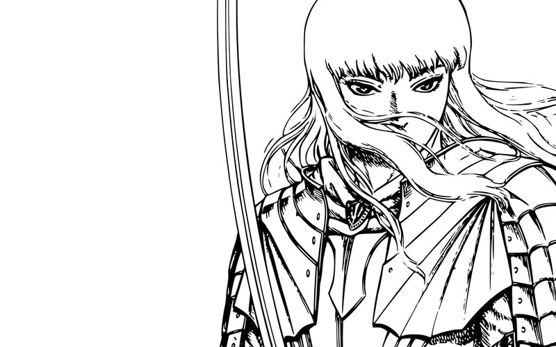 Female Warrior with Long Hair — Black, Dramatic, Manga
