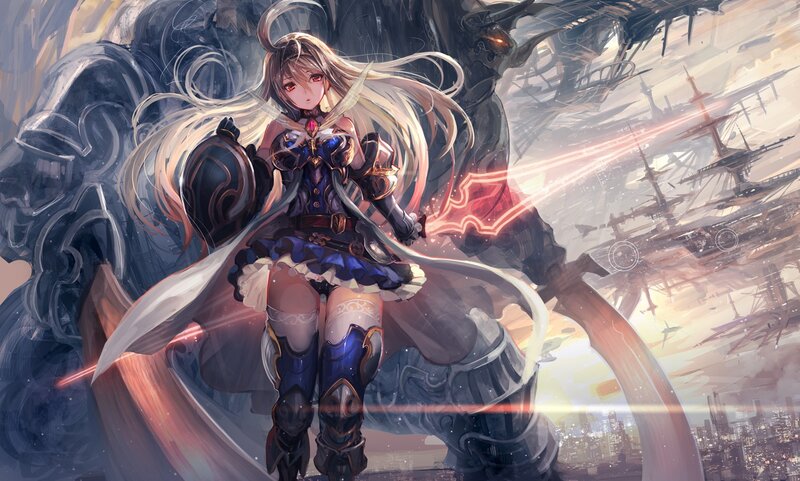 Female Warrior with Long Hair — Blue, Dramatic, Sunset, Digital Art