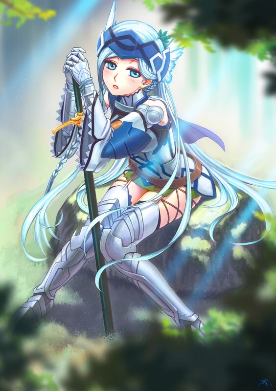 Female Warrior with Long Hair — Blue, Serene