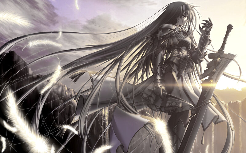 Female Warrior with Long Hair — Gray, Dramatic
