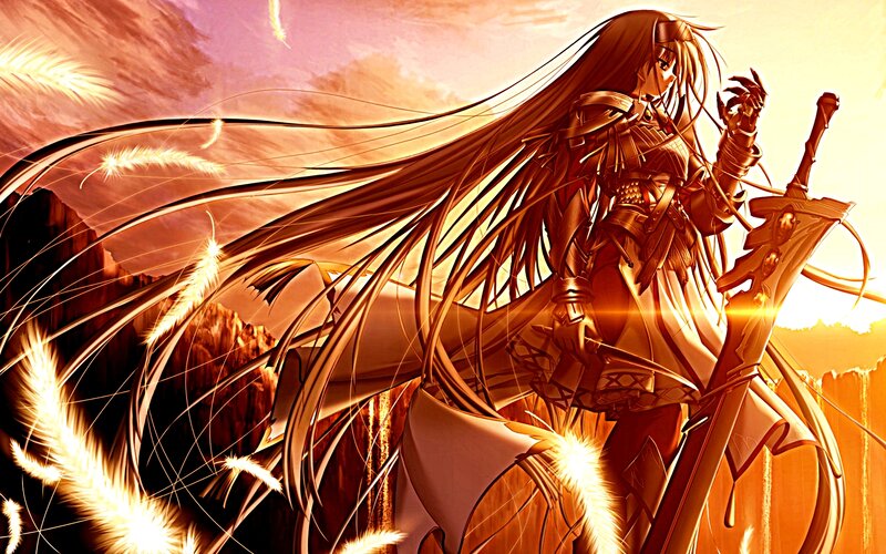 Female Warrior with Long Hair — Orange, Dramatic