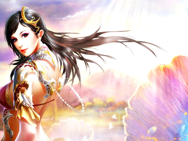Female Warrior with Long Hair — Purple, Dramatic