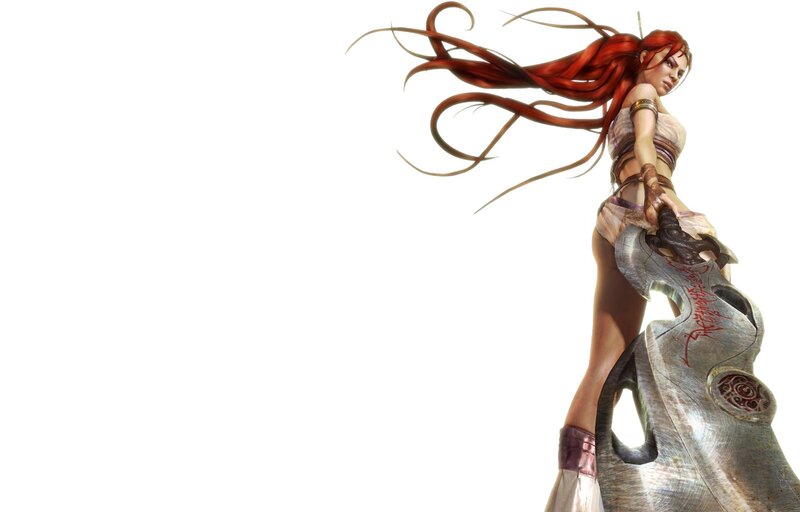 Female Warrior with Long Hair — Red, Dramatic