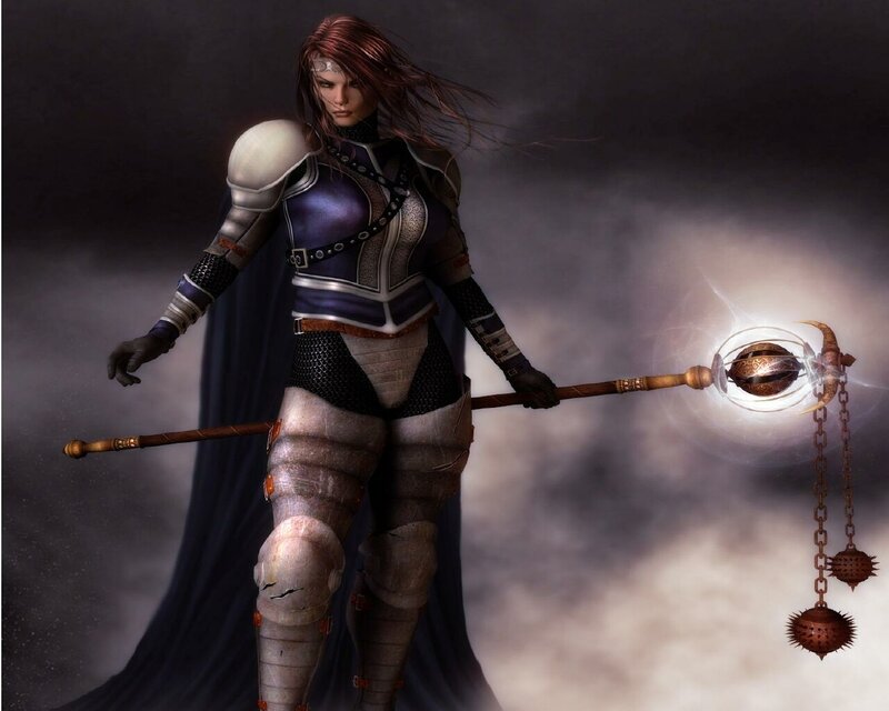 female warrior with mace