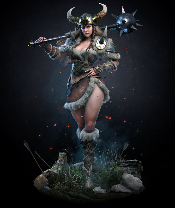 Female Warrior with Mace — Black