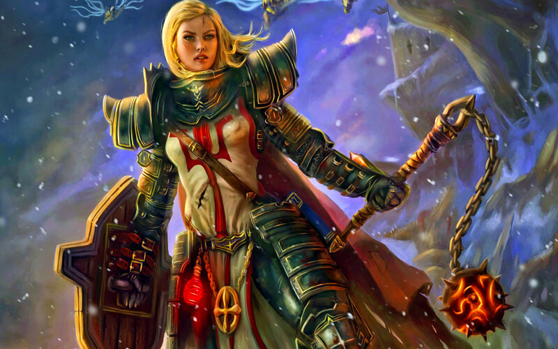 Female Warrior with Mace — Blue, Dramatic