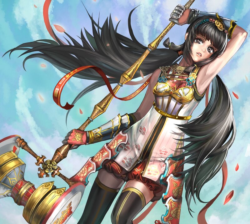 Female Warrior with Mace — Blue
