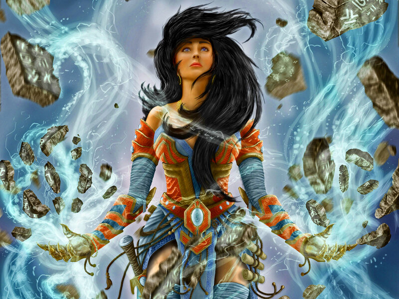 Female Warrior with Magic — Blue