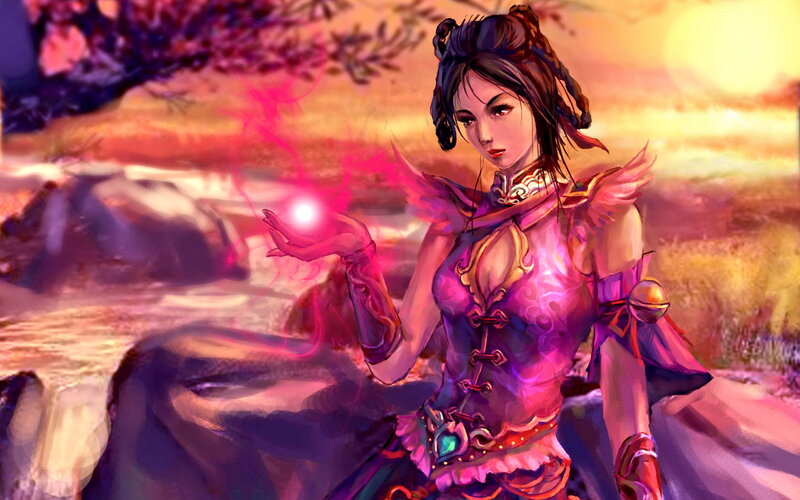 Female Warrior with Magic — Purple