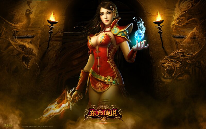 Female Warrior with Magic — Red, Dramatic, Night