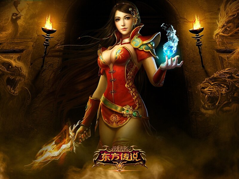 Female Warrior with Magic — Red