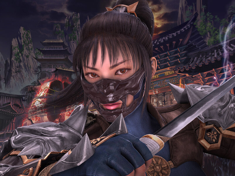 Female Warrior with Mask — Black