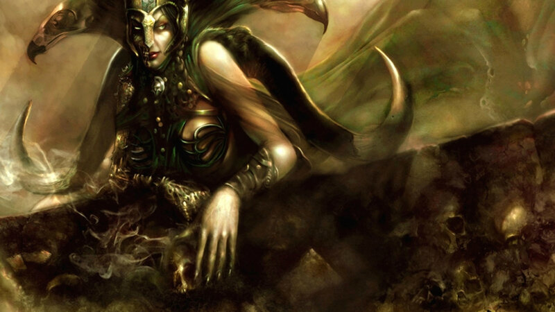 Female Warrior with Mask — Green