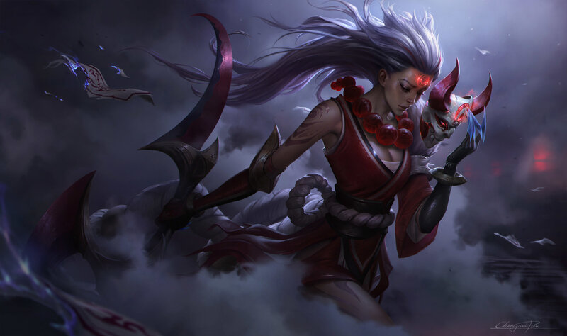 Female Warrior with Mask — Red, Dramatic