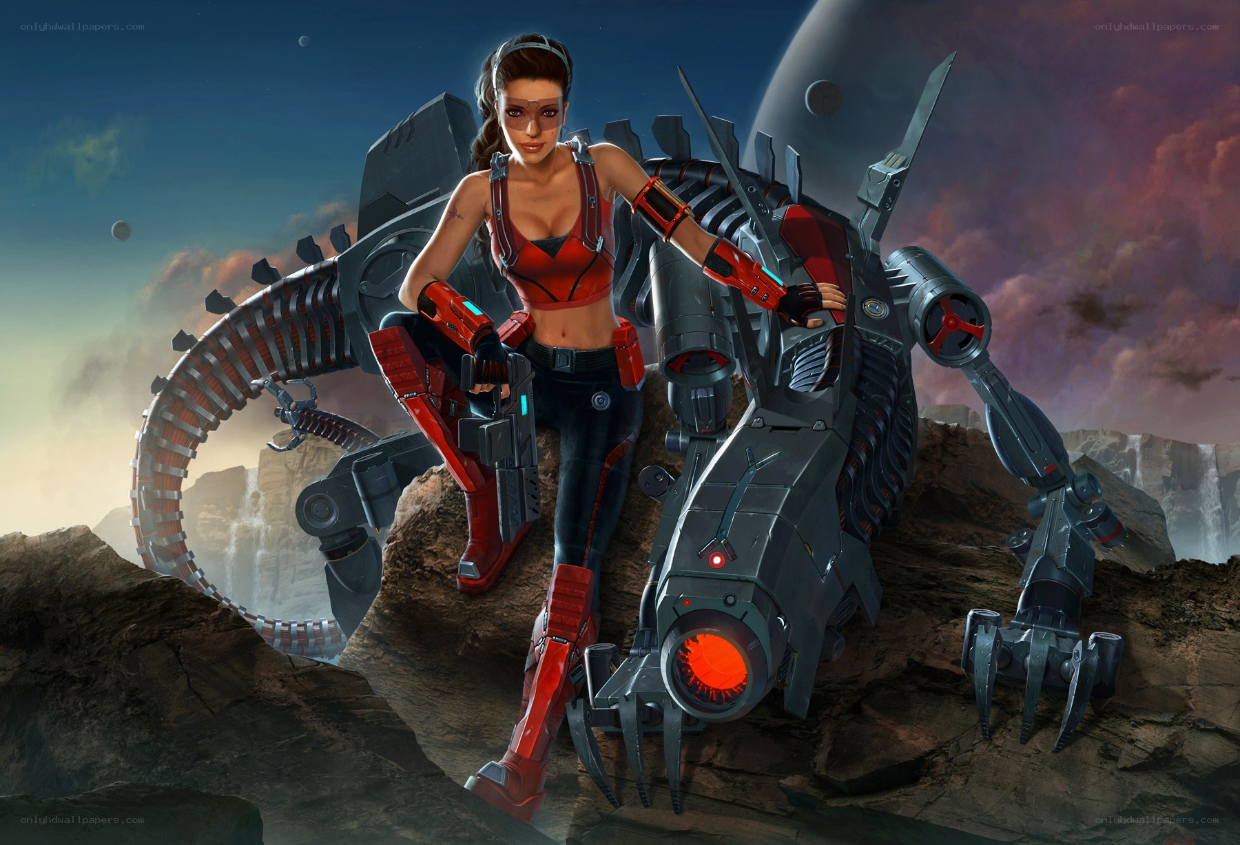 female warrior with mech