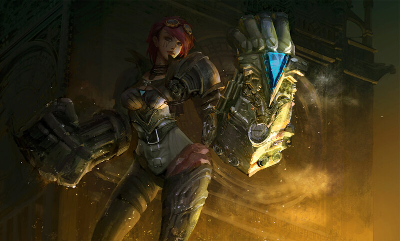 Female Warrior with Mechanical Arms — Brown