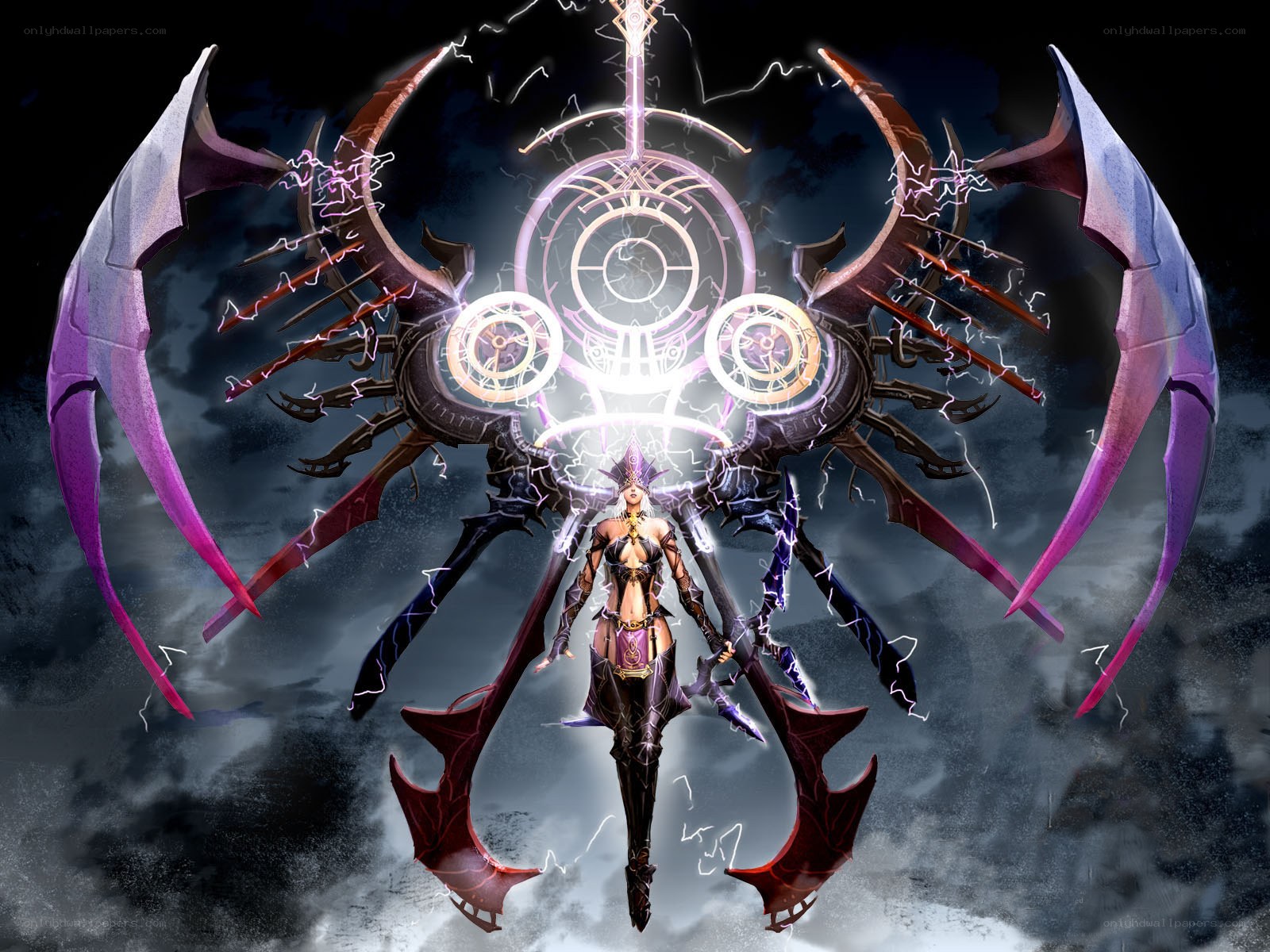 female warrior with mechanical wings