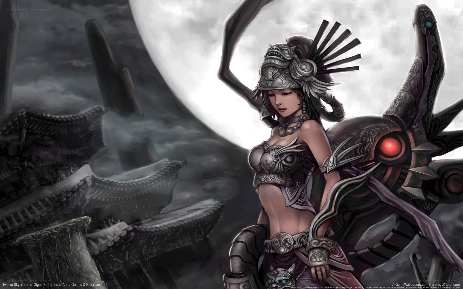 female warrior with mechanical wings