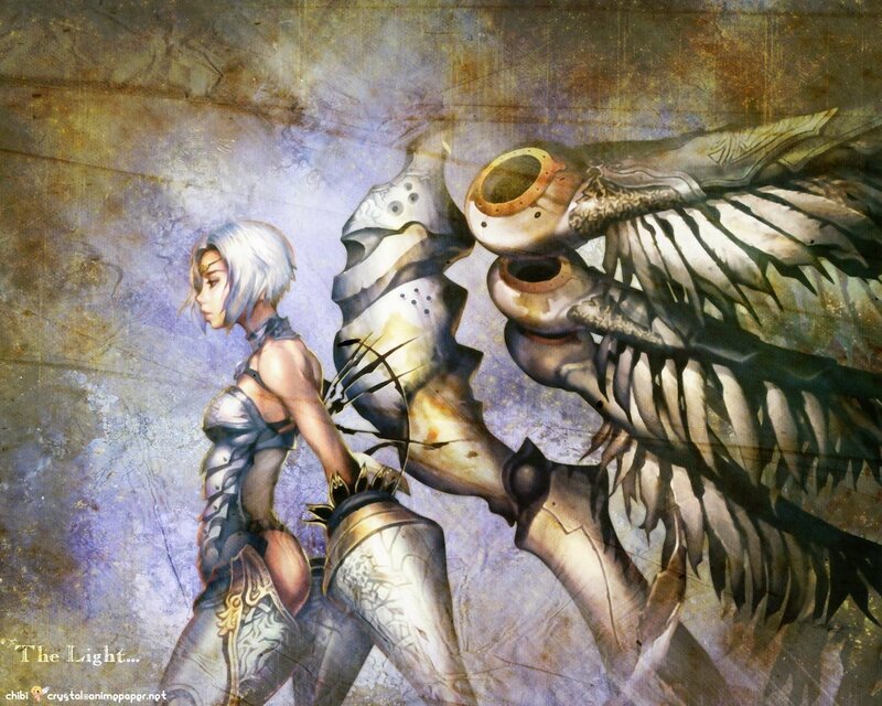 female warrior with mechanical wings