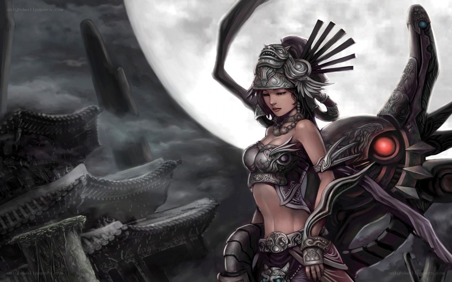 female warrior with mechanical wings