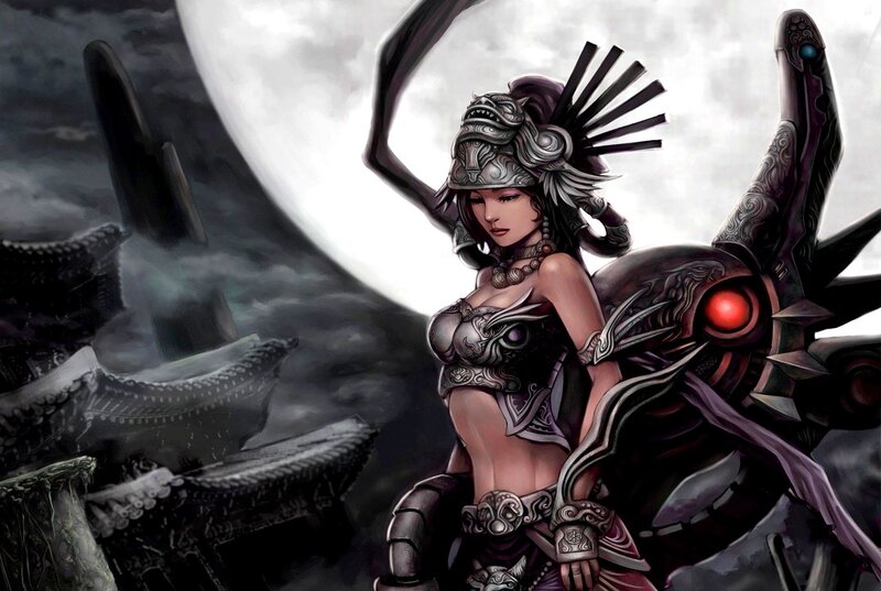 Female Warrior with Mechanical Wings — Black