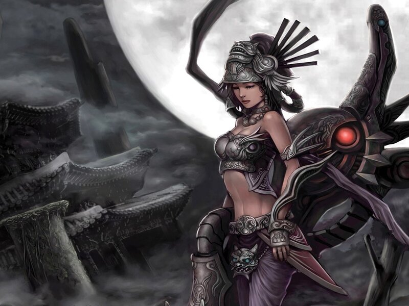 Female Warrior with Mechanical Wings — Gray