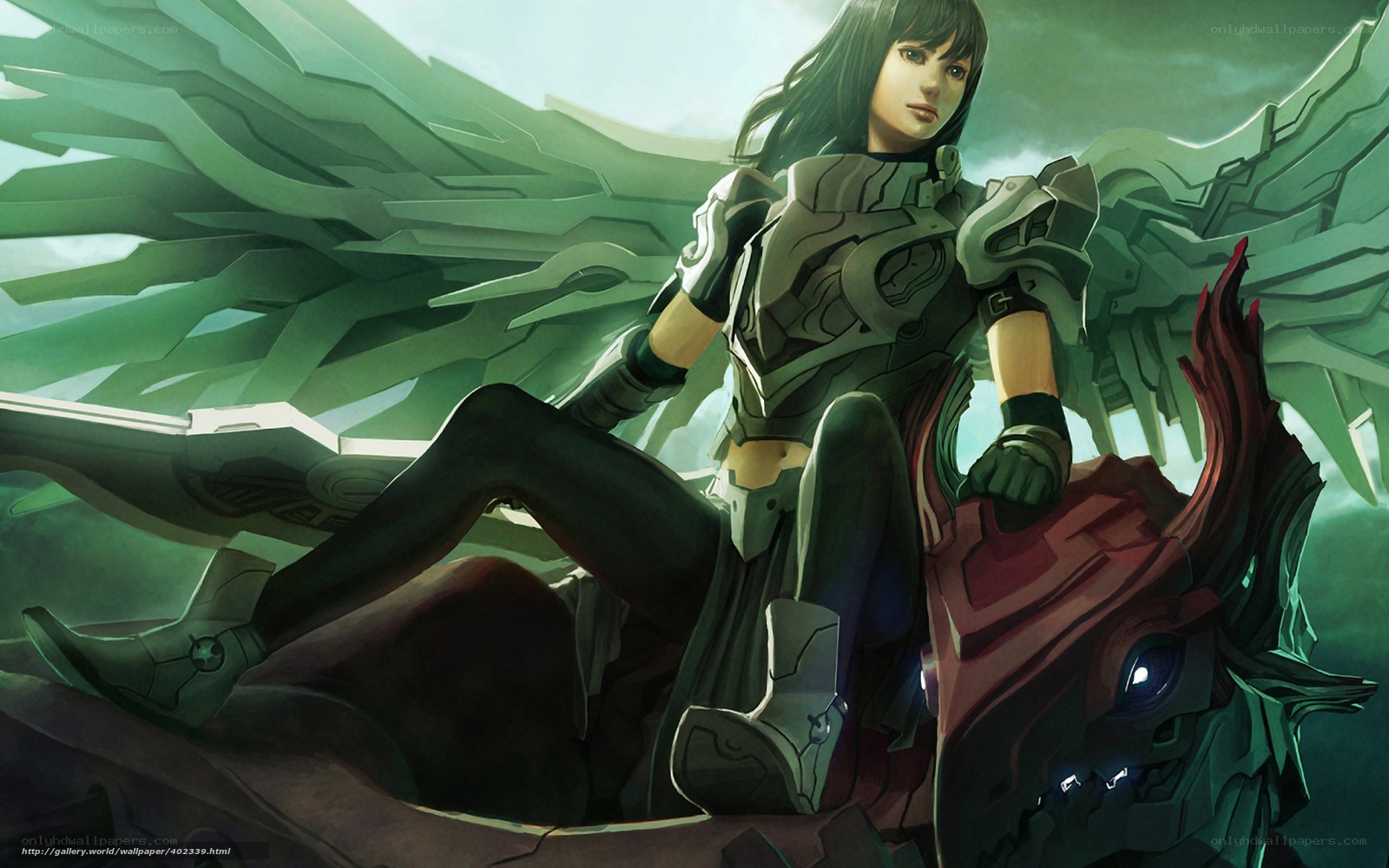 female warrior with mechanical wings