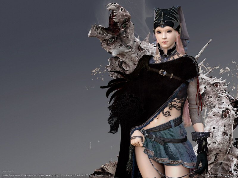 female warrior with monster