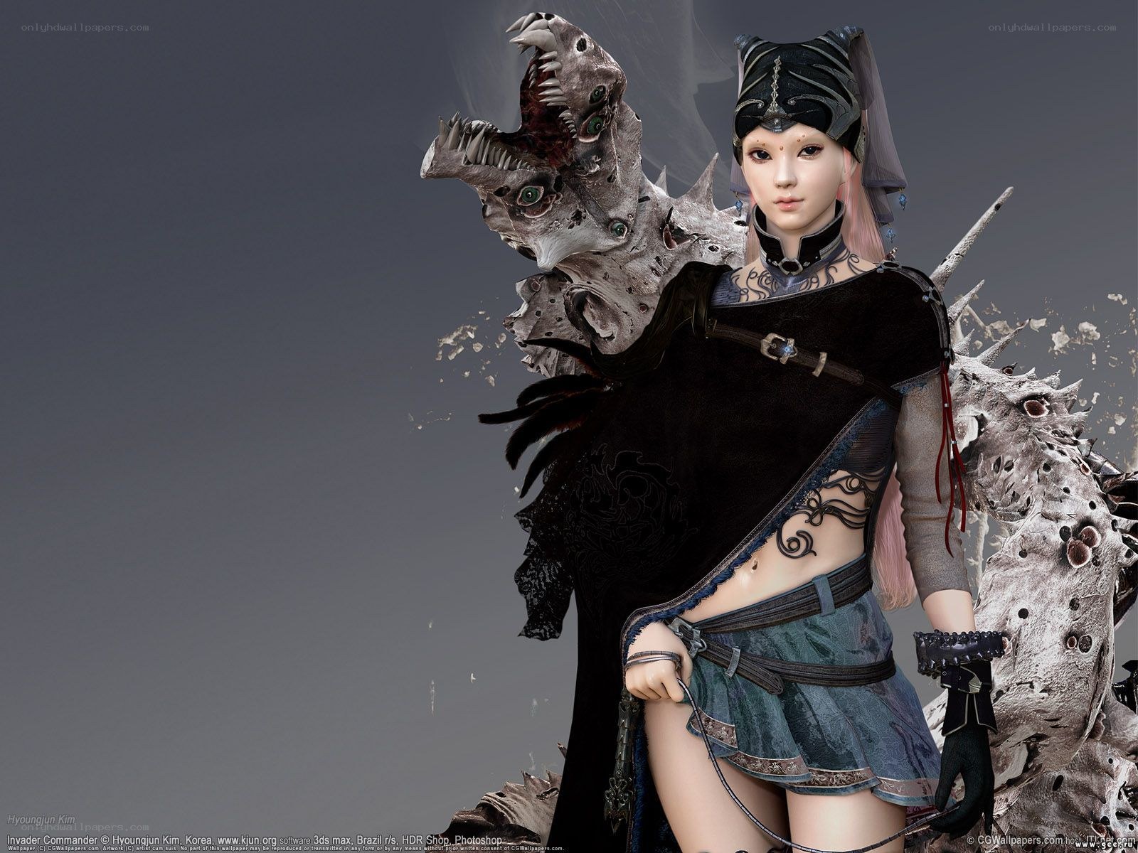 female warrior with monster