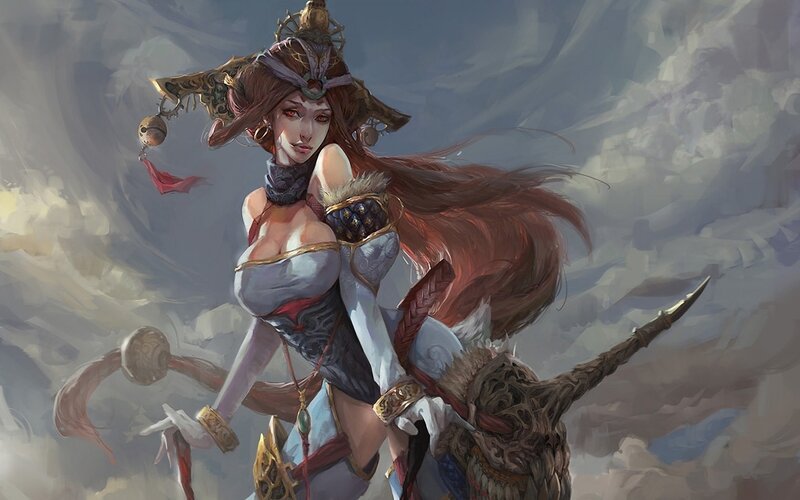 female warrior with ornate helmet