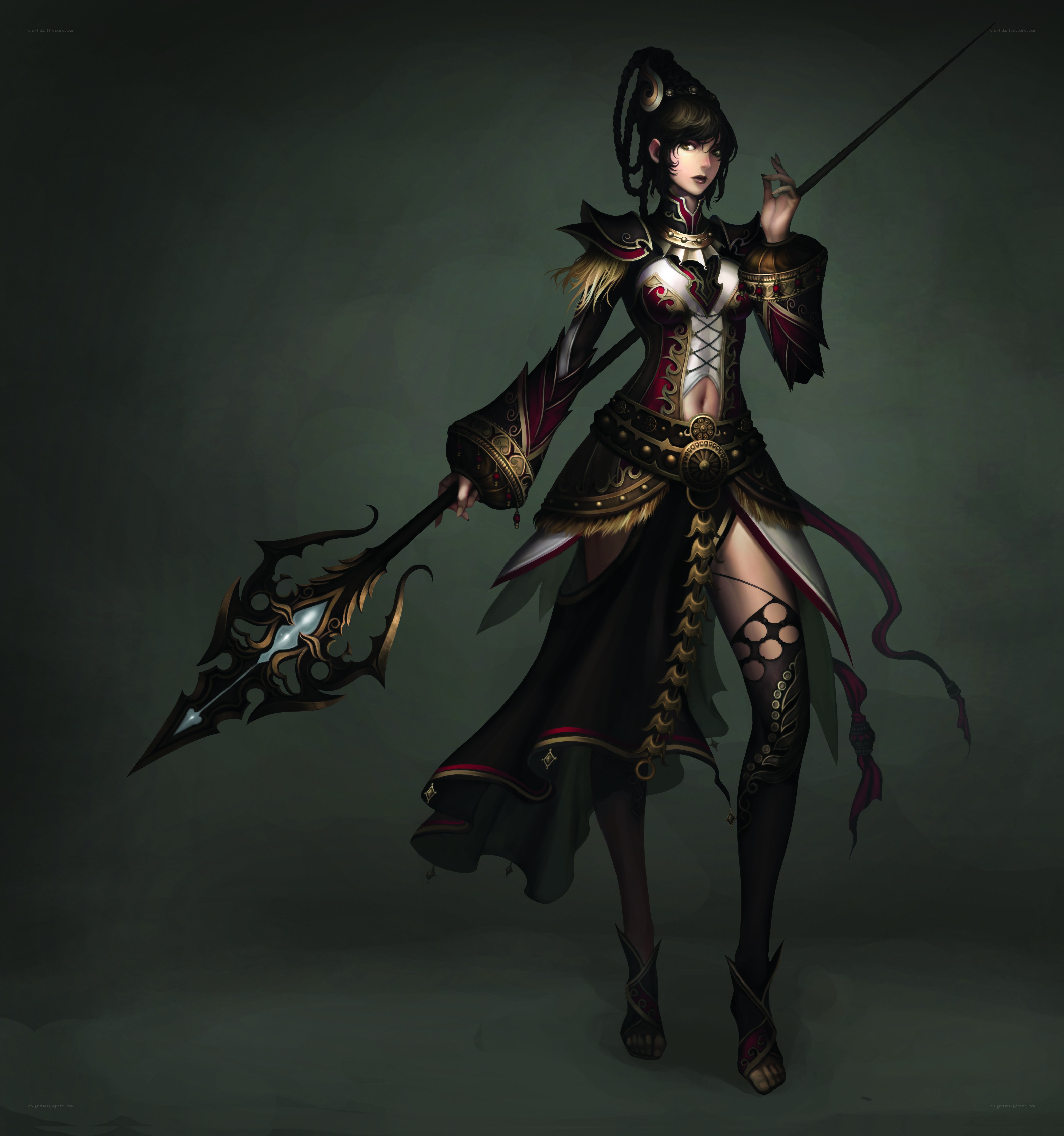 female warrior with ornate weapon