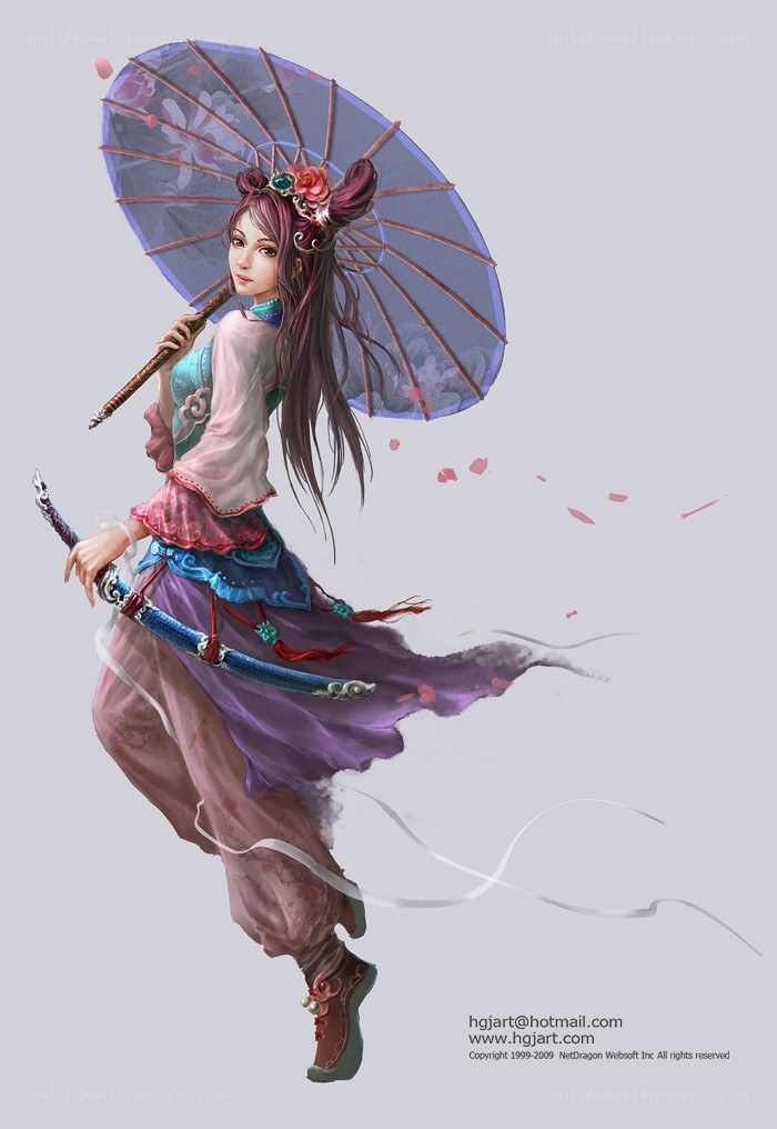 female warrior with parasol