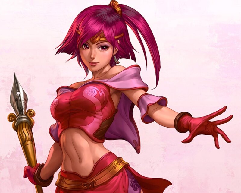 female warrior with pen-spear