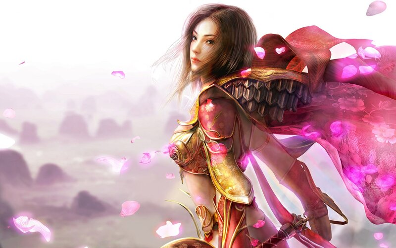 Female Warrior with Pink Cape — Dramatic, Digital Art, Armor