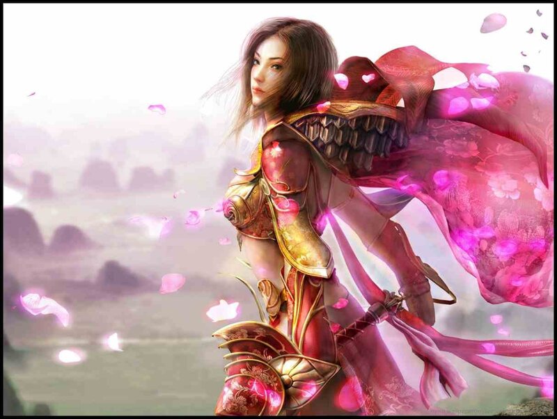 Female Warrior with Pink Cape — Dramatic, Digital Art