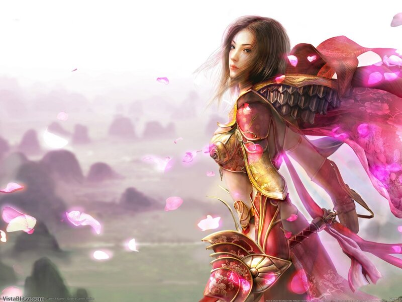 Female Warrior with Pink Cape — Serene, Digital Art