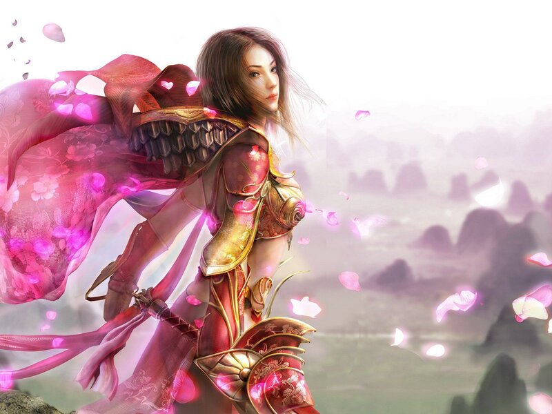Female Warrior with Pink Cloak