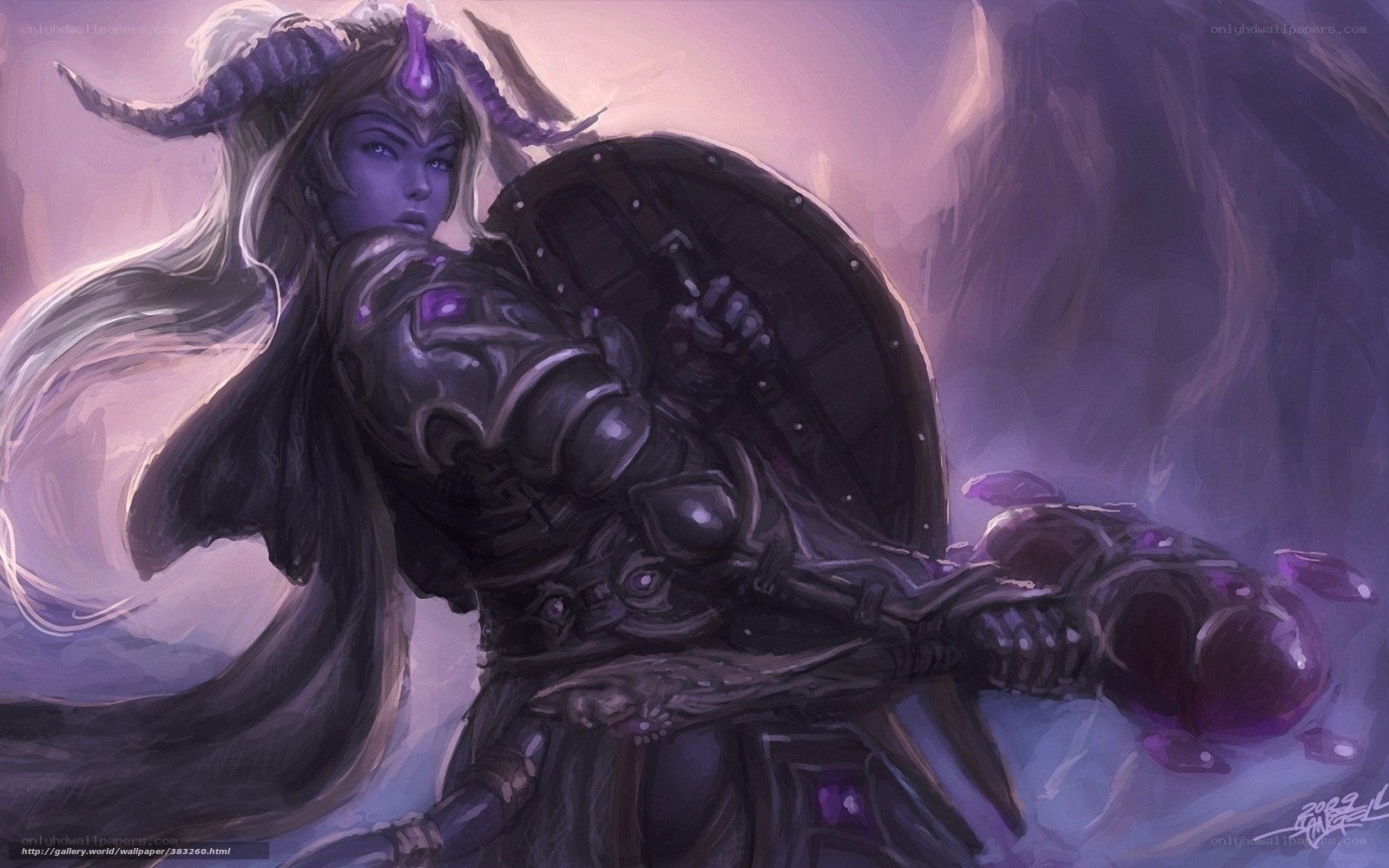 female warrior with purple armor