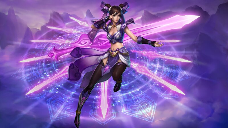 Female Warrior with Purple Blades