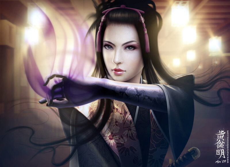 female warrior with purple energy