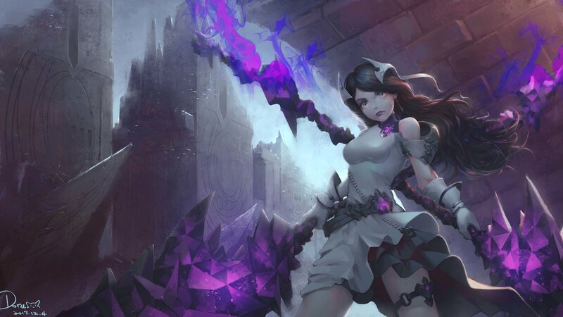 Female Warrior with Purple Energy — Dramatic, Digital Art, Sword