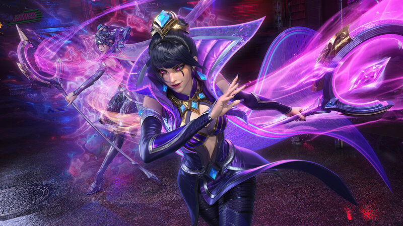 Female Warrior with Purple Energy — Dramatic, Night, 3d Render