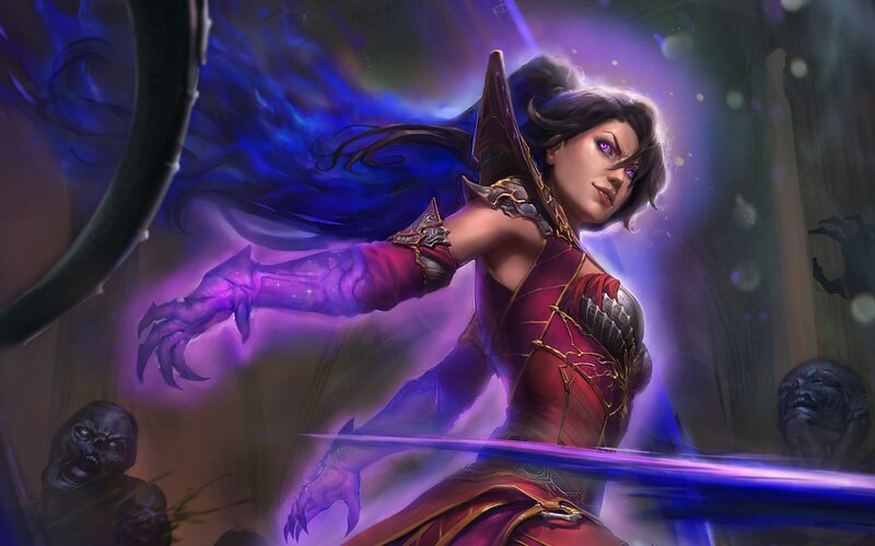 Female Warrior with Purple Energy — Dramatic, Night, Digital Art
