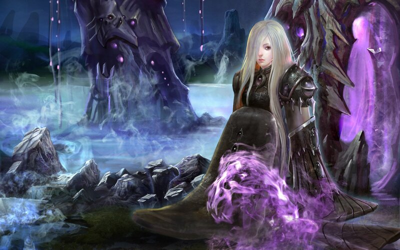 Female Warrior with Purple Energy — Dramatic, Night