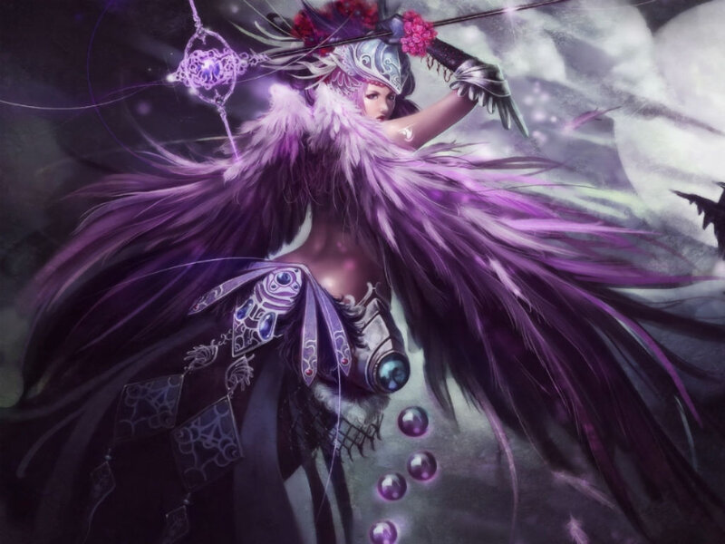 Female Warrior with Purple Feathers