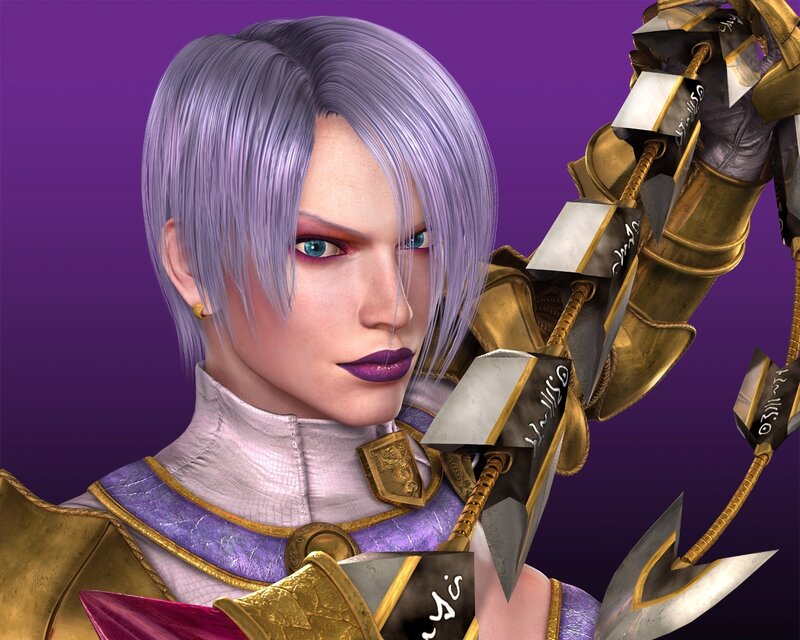 female warrior with purple hair