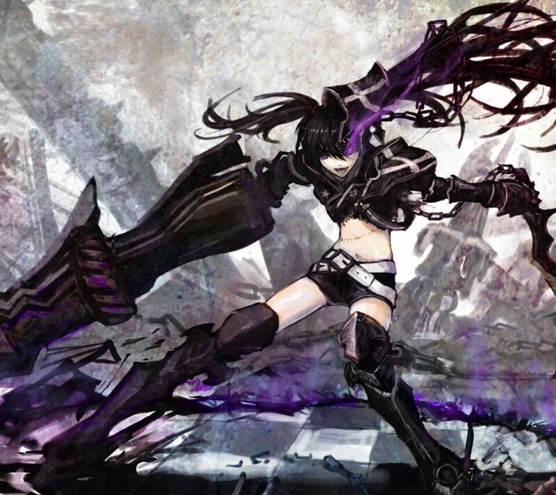 Female Warrior with Purple Hair — Black, Dramatic, Intense