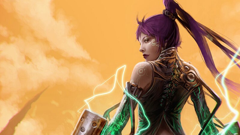 Female Warrior with Purple Hair — Orange