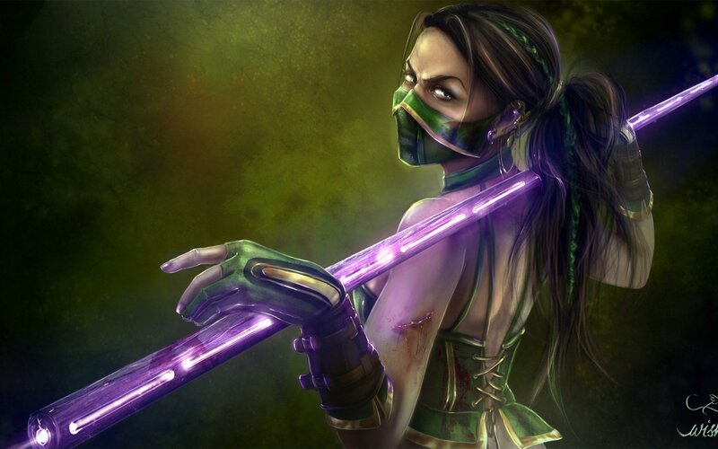female warrior with purple staff