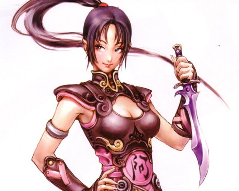 female warrior with purple sword